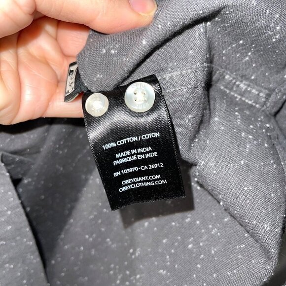 Obey Worldwide Button Down Shirt Mens Vintage Size XL Flannel White Speckled - Picture 5 of 9